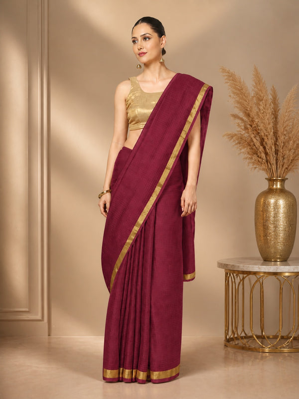 Kota Doria Pure Silk Purple Saree Hand Dyed with Blouse-Indiehaat