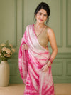 Linen Shibori Pink Hand Dyed Saree with Blouse-Indiehaat