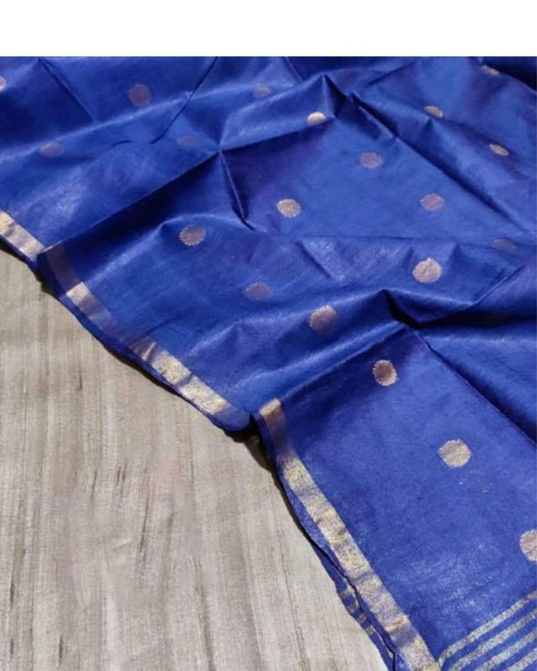 Silkmark Tussar Beige Top Katan Silk Blue Dupatta