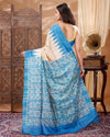 Silkmark Tussar Precious Blockprint Beige & Blue Saree