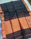 Indiehaat | Maheshwari Silk Heavy Pallu Black Saree | Elegant