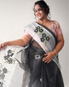 Vibrant Bandhej Kota Doria Embroidery Black Saree Handdyed