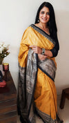 Silkmark Tussar Shining Madhubani Yellow & Black Saree