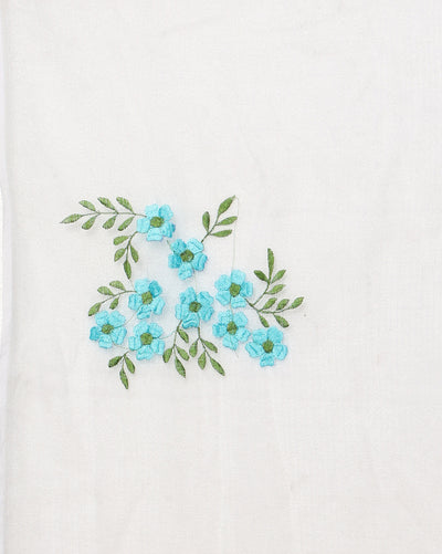 Classic Kota Doria White Pure Cotton Floral Embroidery Saree