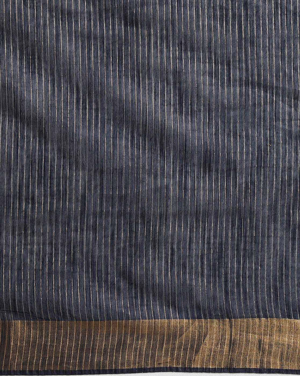 Striped Kota Slub Sequence Pallu Saree Hand Dyed Navy Blue