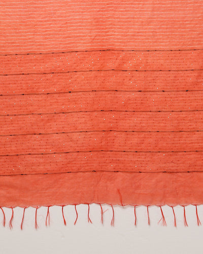 Striped Kota Slub Sequence Pallu Saree Hand Dyed Orange