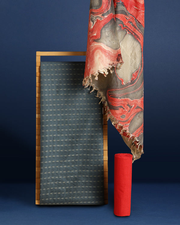 Abstract Katan Silk Tie Dyed Gray & Beige Suit