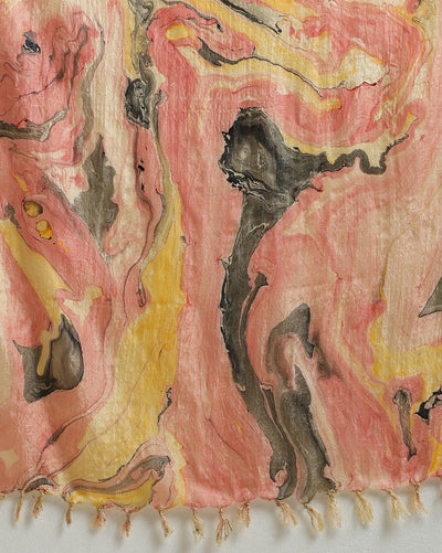 Abstract Katan Silk Tie Dyed Pink & Beige Suit