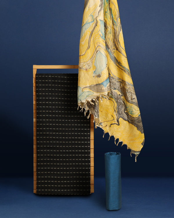 Abstract Katan Silk Tie Dyed Black & Yellow Suit