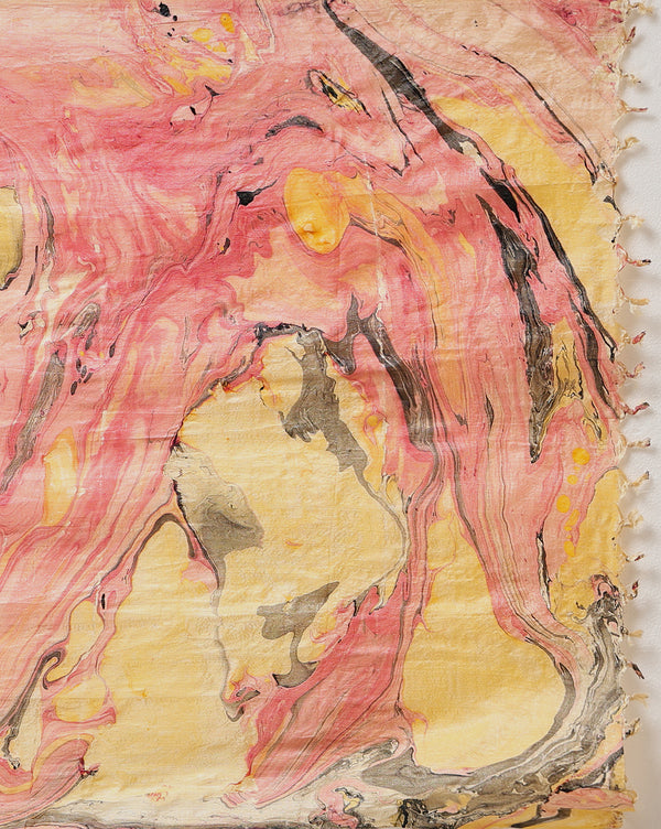 Abstract Katan Silk Marble Print Black & Pink Suit