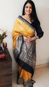 Silkmark Tussar Shining Madhubani Yellow & Black Saree