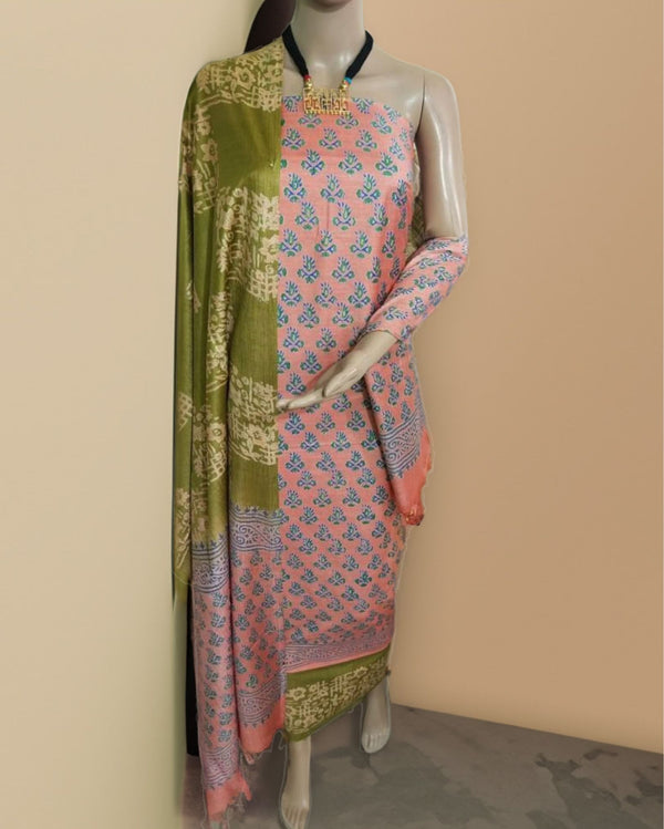 Katan Silk Adorable Blockprint Pink Suit