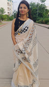 Surreal Pure Linen Hand Cutwork Design Off White Saree