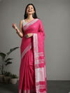 Masterful Handwoven Pure Linen Pink Saree