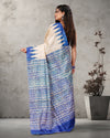 Silkmark Tussar Tranquil Blockprint Biege & Blue Saree