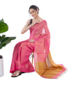 Tissue Linen Pink Saree Gold Shimmer Pallu