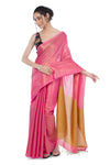 Tissue Linen Pink Saree Gold Shimmer Pallu