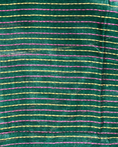 Dreamy Pure Linen Kantha Work Saree Spectra Green