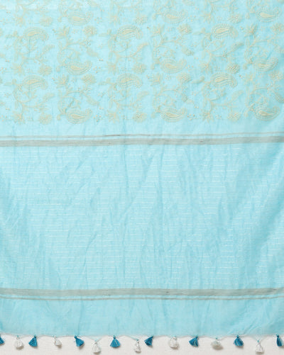 Adorable Pure Kota Linen Embroidery Saree Blue
