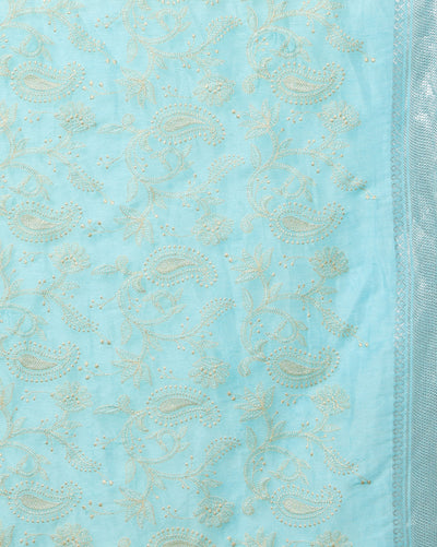 Adorable Pure Kota Linen Embroidery Saree Blue