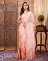 Silkmark Certified Unique Pure Tussar Cutwork Peach Saree