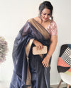 Striped Kota Slub Sequence Pallu Saree Hand Dyed Navy Blue