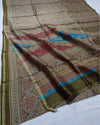 Ret Ki Chhaya Ajrakh Printed Verdigris Gray Chanderi Silk Saree