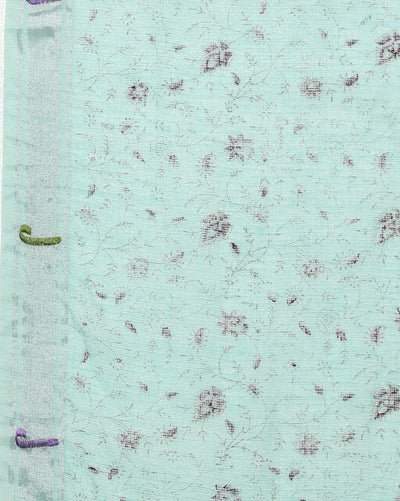 Kota Doria Paithani Embroidery Designer Saree Pale Green