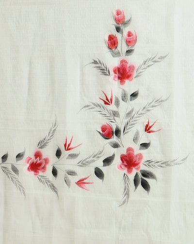 Handpainted Kota Doria Suit Gray (Top+Dupatta+Bottom)