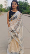 Surreal Pure Linen Hand Cutwork Design Off White Saree