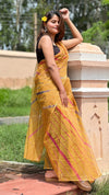 Golden Cotton Kota Doria Mustard Saree Handcrafted