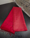 Striped Katan Silk Carmine Red Saree Handcrafted