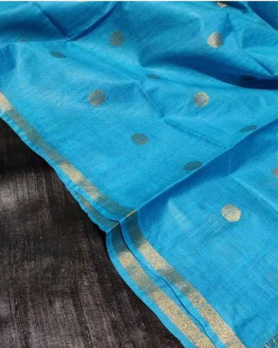 Silkmark Tussar Black Top Katan Silk Blue Dupatta