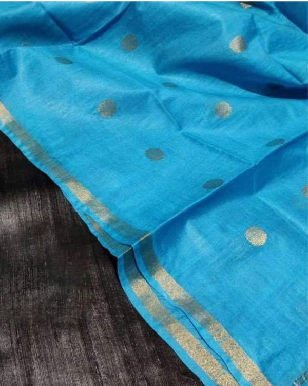 Silkmark Tussar Black Top Katan Silk Blue Dupatta