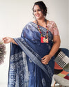 Tranquil Slub Linen Batik Print Saree Ink Blue