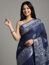Tranquil Slub Linen Wax Batik Hand Dyed Saree Ink Blue