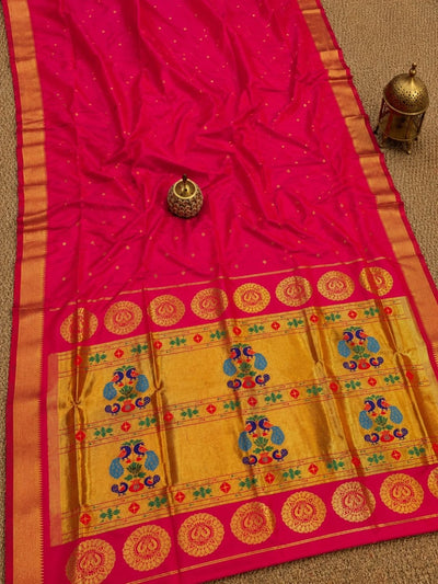 Rajdhara Handloom Paithani Silk Saree Hot Pink