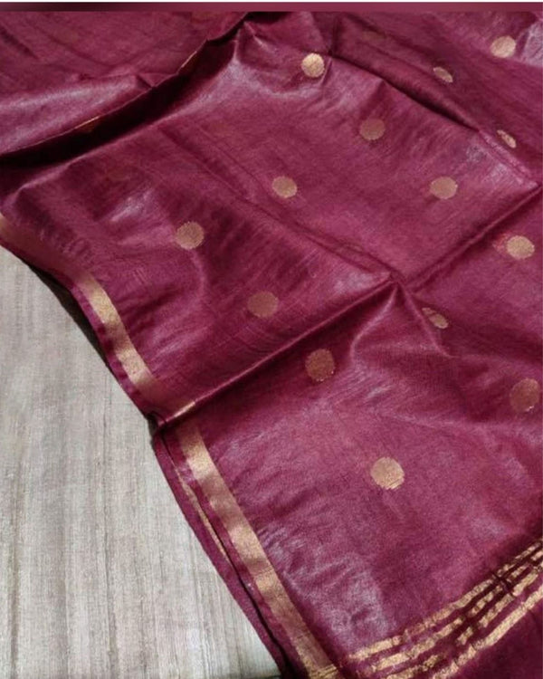 Silkmark Tussar Beige Top Katan Silk Maroon Dupatta