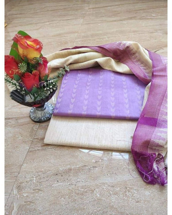 Adorable Khadi Cotton Handcrafted Violet Suit