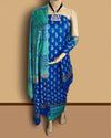 Katan Silk Poised Blockprint Blue & Green Suit