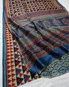 Ret Ki Chhaya Ajrakh Printed Venice Blue Chanderi Silk Saree