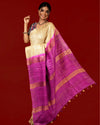 Silkmark Certified Gichcha Tussar Handloom Hand Dyed  Biege Saree with Blouse-Indiehaat