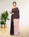 Pure Kota Silk Saree Wine Brown Weaving Triangle