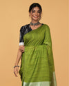 Quaint Silk Linen Handdyed Green Contrast Pallu Saree