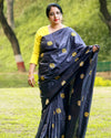 Silkmark Pure Tussar Vivid Embroidered Black Saree