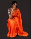 Silkmark Certifiied Pure Tussar Hand Cutwork Saree Orange Colour  (Tussar by Tussar Fabric)-Indiehaat