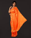 Silkmark Certifiied Pure Tussar Hand Cutwork Saree Orange Colour  (Tussar by Tussar Fabric)-Indiehaat