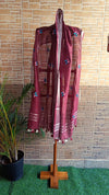 Pure Linen Dupatta Hand Embroidered Wine Red With Tassel