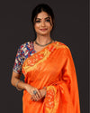 Silkmark Certifiied Pure Tussar Hand Cutwork Saree Orange Colour  (Tussar by Tussar Fabric)-Indiehaat