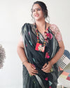 Chic Slub Linen Saree Black Shibori Hand Dyed